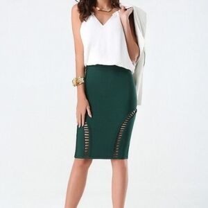 Bebe Dark green bodycon midi pencil skirt
